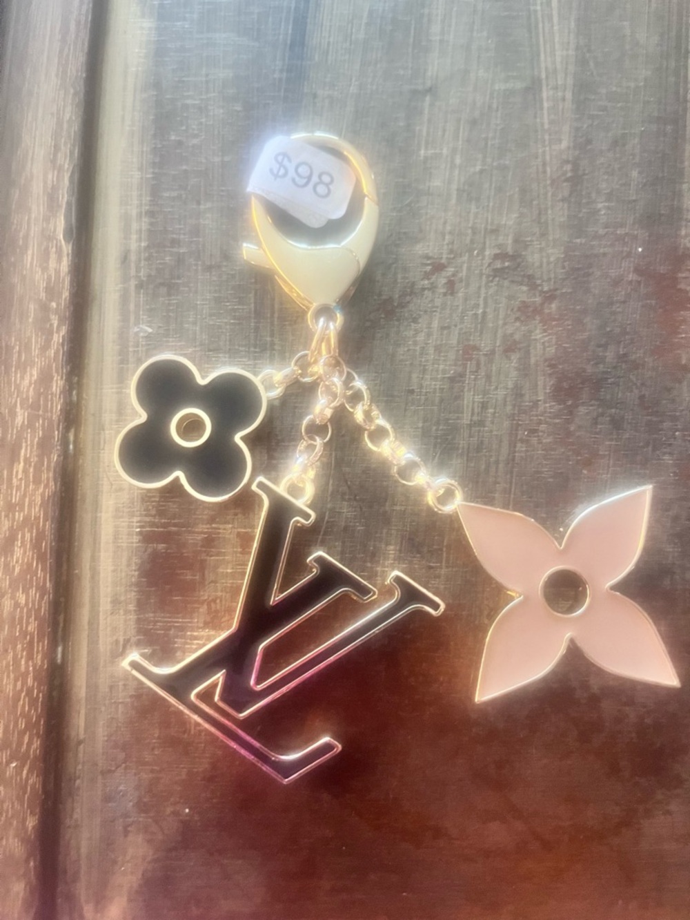 Louis Vuitton Black & Light Pink Enamel LV Flower Charm Keyring bag charm